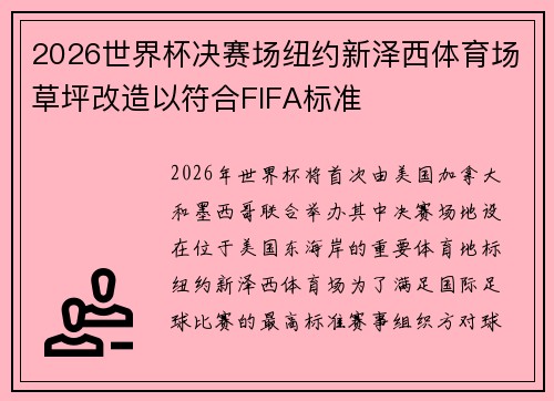 2026世界杯决赛场纽约新泽西体育场草坪改造以符合FIFA标准